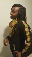 Black Snoody with a maroon-yellow in-built scarf