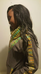 Grey Snoody with mixed color in-built scarf featuring light blue