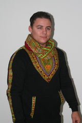 Black Snoody with mixed colors in-built scarf featuring maroon and green