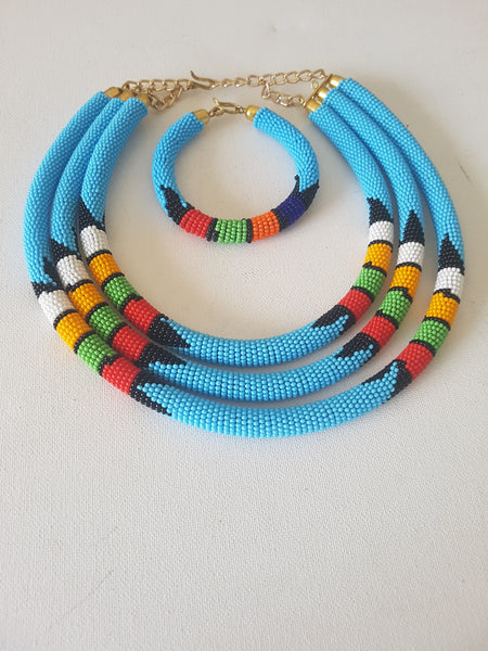 Africana Zulu necklace with Matching bracelet